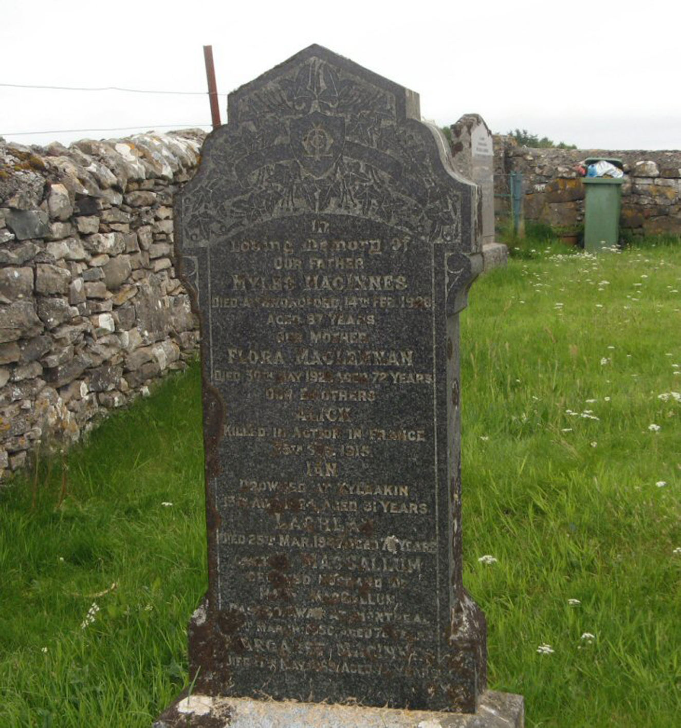Photo of headstones/Flora MacLennan (MacInnes) died 1921 MI Ashaig Old, Strath